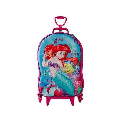 Mala Infantil 20L Poliéster Rodinhas Triplas Zíper Pequena Sereia 3D Verde Max Toy