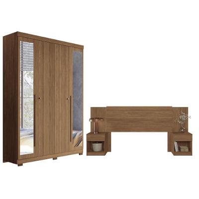 Guarda Roupa Casal com Cabeceira Buriti Ripado 4 Portas 2 Gavetas 155CM Jatobá Santos Andirá
