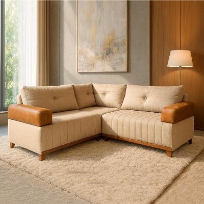 Sofá Leona Plus 4 Lugares Fixo 177CM Bege e Caramelo Linho