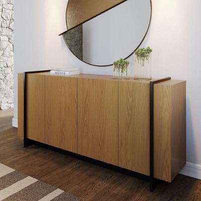Buffet Miami Contemporâneo 4 Portas MDP 160CM Freijó Preto Dourado Mobiliart