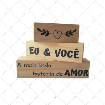 Produto Decorativo Eu e Voce Historia de Amor Madeira Pinus Amadeirado Shoppingnet