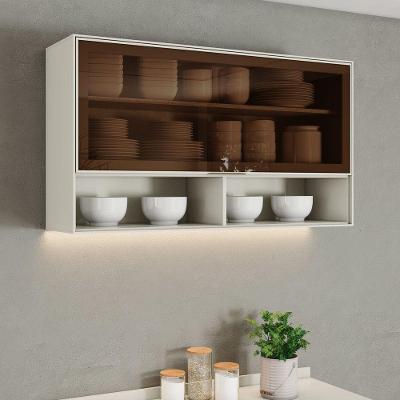 Armário Aéreo de Cozinha Fineze 120CM 1 Porta MDF Basculante Vidro Areia Móveis Henn