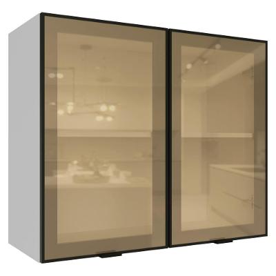 Armário Aéreo de Cozinha G2580073PRRF 80CM 2 Portas MDF-MDP Giratória Branco-preto Vidro Reflecta
