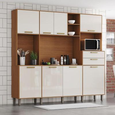 Cozinha Compacta B131 8 Portas 4 Prateleiras MDP 220CM Off White Briz Móveis