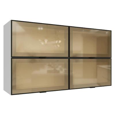 Kit 4 Armários Aéreos de Cozinha GRPR12000273 120CM 4 Portas Basculante Branco-preto Vidro Reflecta