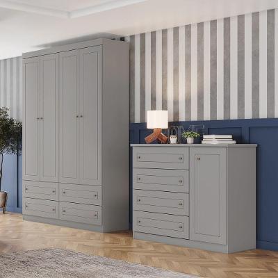 Guarda Roupa Solteiro Amy 5 Portas de Bater 8 Gavetas MDF-MDP Cinza Fosco Casa 812