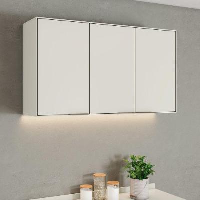 Armário Aéreo de Cozinha Fineze 120CM 3 Portas MDF Bege Móveis Henn