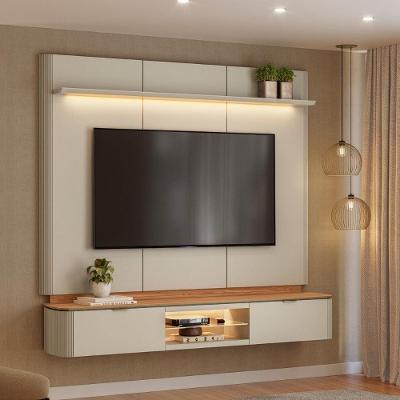 Home para TV Ferrara MDP MDF com Nicho Off White Fosco Canela Mais de Casa