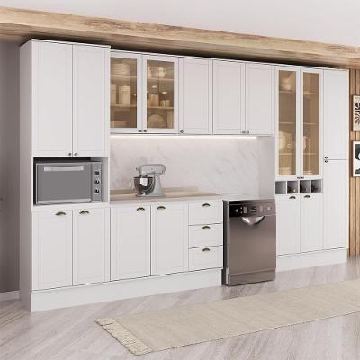 Cozinha Completa com Balcão Milla Emma 17 Portas 3 Gavetas MDF 380CM Branco