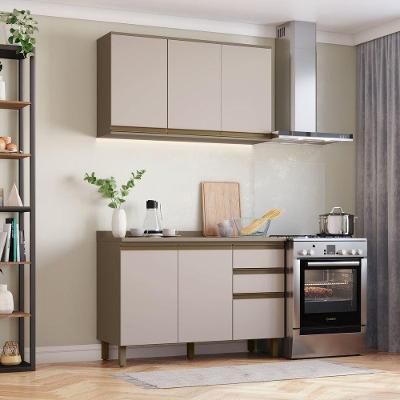 Cozinha Compacta 2 Peças com Tampo Connect 6 Portas 3 Prateleiras MDF Duna e Cristal Móveis Henn