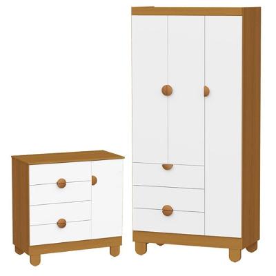 Cômoda Sapateira e Guarda Roupa Infantil Apolo 7 Gavetas MDF Branco Fosco Savana Reller Móveis