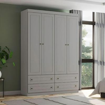 Guarda Roupa Casal Americano 4 Portas de Bater 4 Gavetas Externas Cinza Móveis Henn