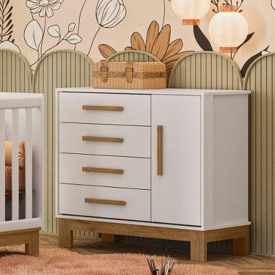 Cômoda Sapateira Luar 4 Gavetas 1 Porta MDP Branco Acetinado Puxadores Estrela Qmovi