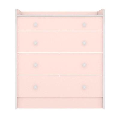 Cômoda com Trocador Aurora 4 Gavetas MDP Puxador Plástico Rosa Qmovi