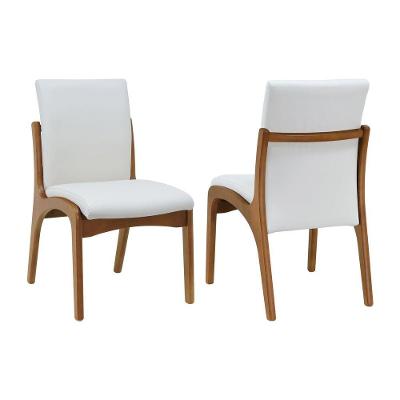 Kit 2 Cadeiras Tulipa Madeira Maciça Assento Encosto Estofado Corano Bege Amêndoa Decorise