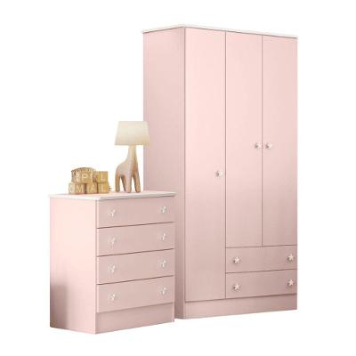 Cômoda Doce Sonho 4 Gavetas MDP Puxador Plástico Rosa Qmovi