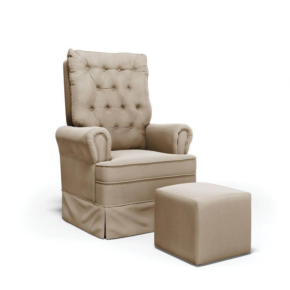 Poltrona De Amamentação Com Balanço E Puff Laura Veludo Base De Madeira - D'rossi Cor Marrom - 1