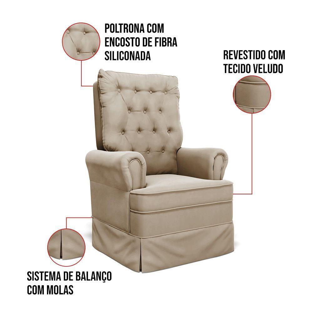 Poltrona De Amamentação Com Balanço E Puff Laura Veludo Base De Madeira - D'rossi Cor Marrom - 4