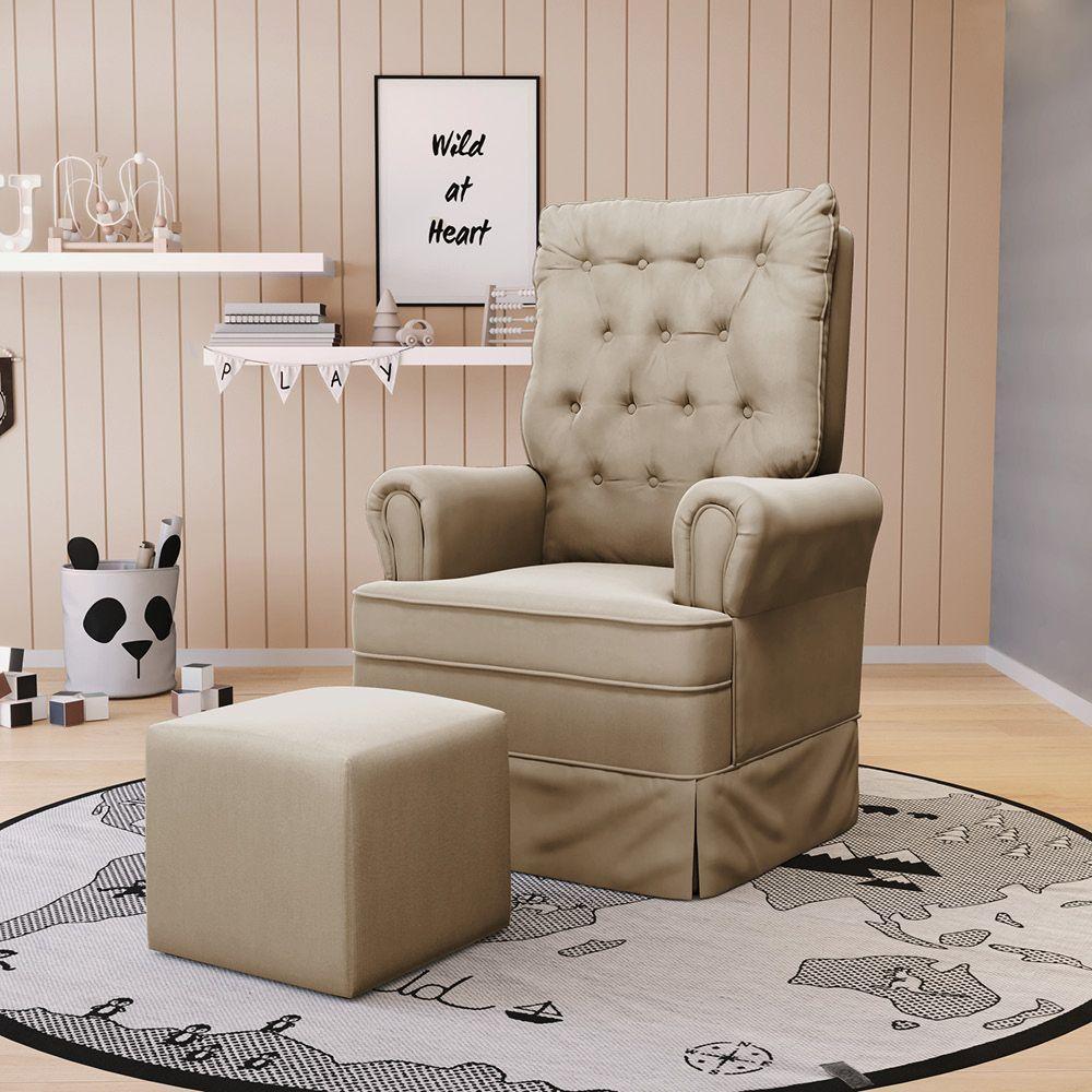 Poltrona De Amamentação Com Balanço E Puff Laura Veludo Base De Madeira - D'rossi Cor Marrom - 8