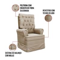 Poltrona De Amamentação Com Balanço E Puff Laura Veludo Base De Madeira - D'rossi Cor Marrom