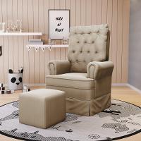 Poltrona De Amamentação Com Balanço E Puff Laura Veludo Base De Madeira - D'rossi Cor Marrom - 8