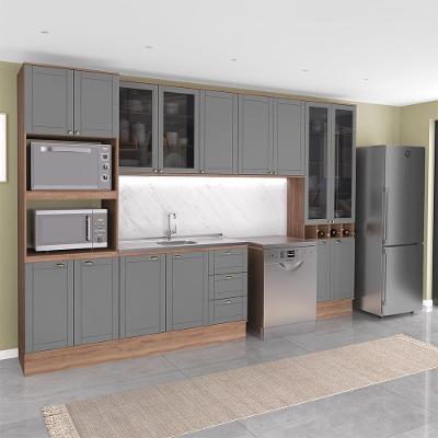 Cozinha Completa com Balcão Milla Treviso 15 Portas 3 Gavetas MDF-MDP 340CM Nogal com Cinza Titânio