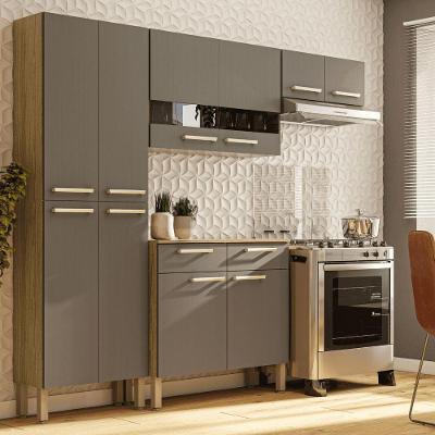 Cozinha com Balcão Nala 10 Portas 2 Gavetas MDP Freijó Gris Kit's Paraná