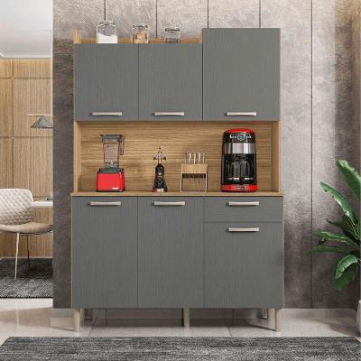 Conjunto Cozinha Genova 6 Portas 1 Gaveta MDP Freijó Gris Kit's Paraná