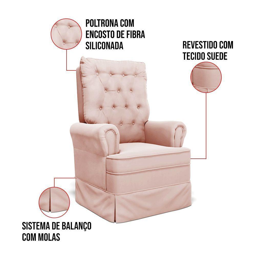 Poltrona De Amamentação Com Balanço E Puff Laura Veludo Base De Madeira - D'rossi Cor Nude - 4