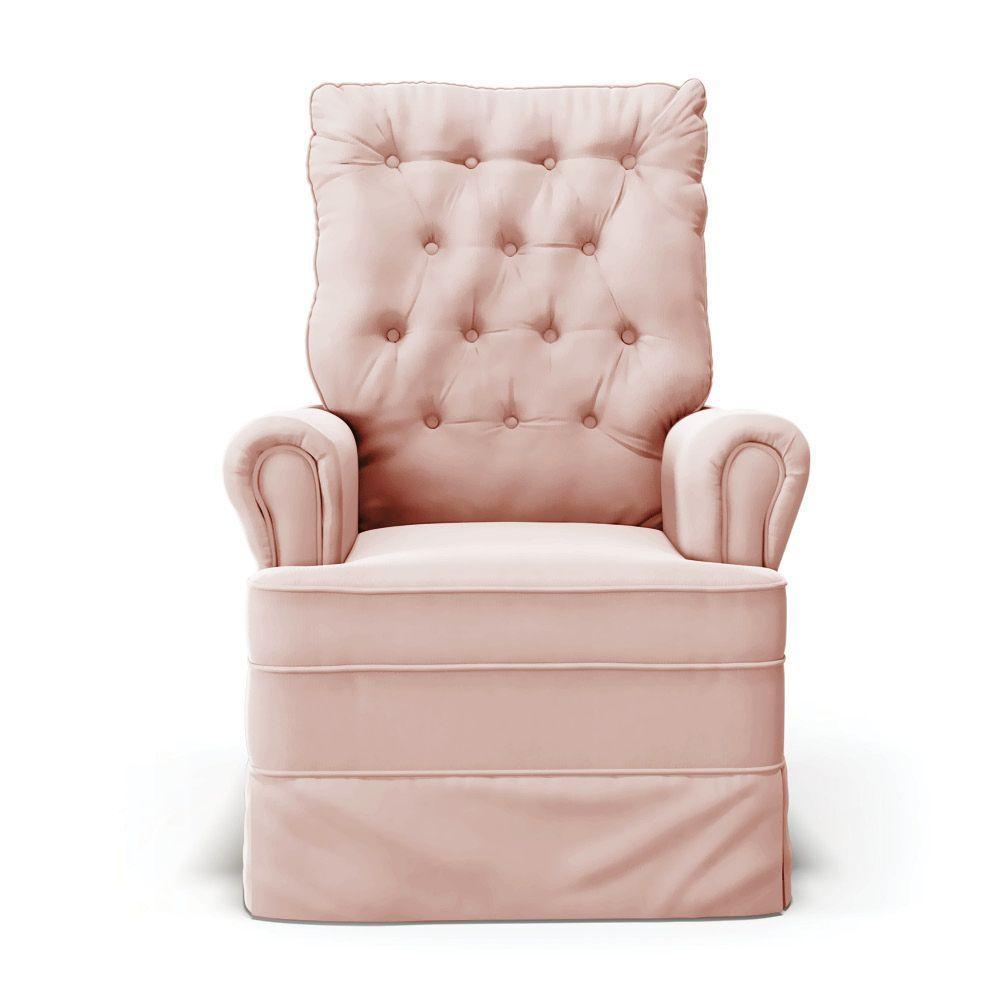 Poltrona De Amamentação Com Balanço E Puff Laura Veludo Base De Madeira - D'rossi Cor Nude - 7