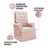 Poltrona De Amamentação Com Balanço E Puff Laura Veludo Base De Madeira - D'rossi Cor Nude