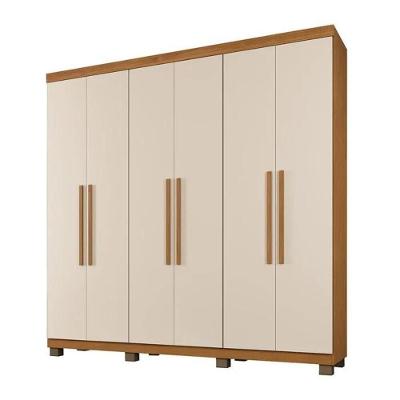 Guarda Roupa Casal Milão 6 Portas de Bater 3 Gavetas MDP Cinamomo-Off White Benetil Móveis