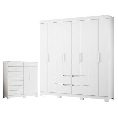 Guarda Roupa Casal Doble e Verona 8 Portas de Bater 4 Gavetas MDP Branco Albatroz Móveis