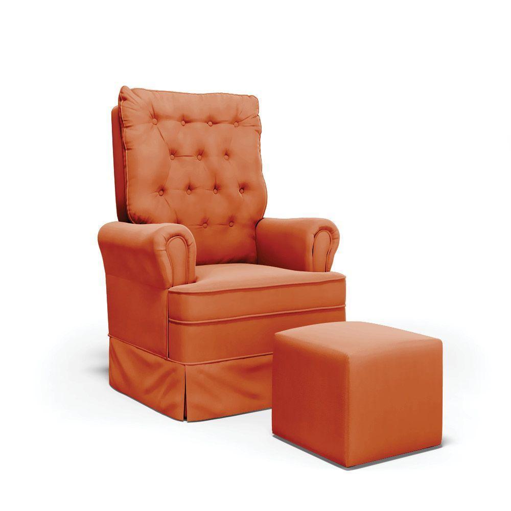 Poltrona De Amamentação Com Balanço E Puff Laura Veludo Base De Madeira - D'rossi Cor Ferrugem - 1