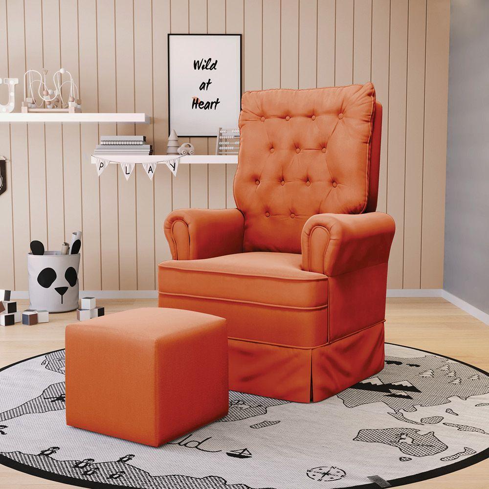 Poltrona De Amamentação Com Balanço E Puff Laura Veludo Base De Madeira - D'rossi Cor Ferrugem - 8