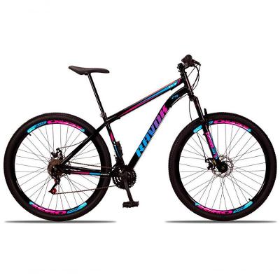 Bicicleta Aro 29 Suspensão Dianteira Aço 21 Marchas Azul e Rosa Ravok