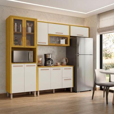 Cozinha Modulada 4 Peças Dafne 10 Portas 2 Gavetões 100% MDF Cinamomo Off White CHF Móveis