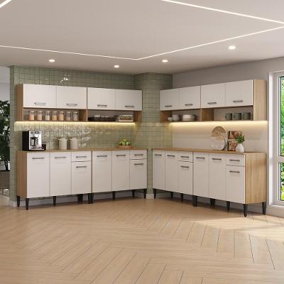 Cozinha Compacta Arizona Living 20 Portas 4 Gavetas MDF MDP Carvalho com Branco Móveis Carraro