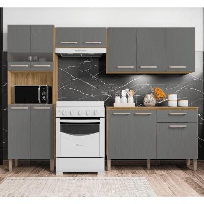 Cozinha com Balcao Firenze 12 Portas 1 Gaveta MDF MDP Freijo Gris Kits Parana