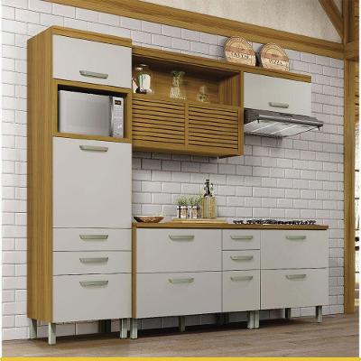 Cozinha 4 Peças Princesa 7 Portas 7 Gavetas MDF 264CM Freijó com Off White