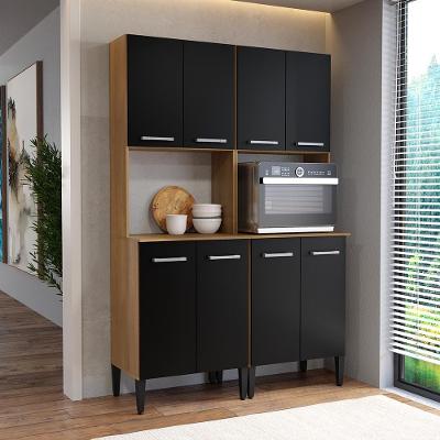 Cozinha Arizona 8 Portas sem Gavetas MDF MDP 120,0CM Carvalho com Preto Móveis Carraro