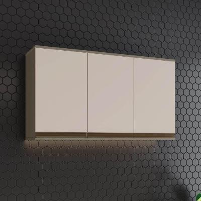 Armário Aéreo de Cozinha Lora 120CM 3 Portas MDF Porta de Bater Duna-cristal