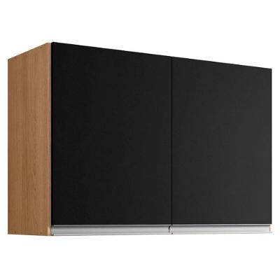 Armário Aéreo de Cozinha Juliana 2 Portas 1 Prateleira 80CM Amêndoa Preto AJL Móveis