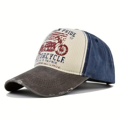 Boné de Beisebol Kestor Truy Vintage Lavado Poliéster Estampa de Motocicleta e Letra Azul Escuro