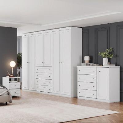 Quarto Casal Guarda Roupa 7 Portas 12 Gavetas Amy MDF-MDP 262CM Branco Casa 812