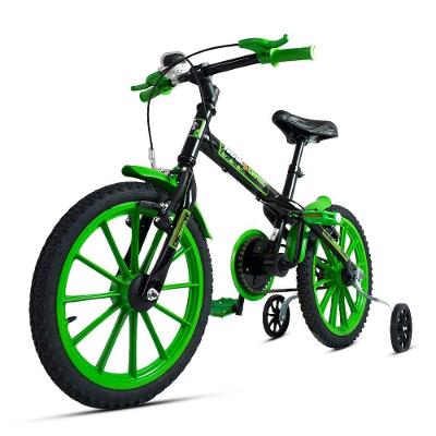 Bicicleta Infantil Aro 16 V-Brake com Rodinhas e Buzina Verde Ravok