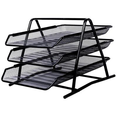 Organizador de Papéis Top Rio Comercial 3 Bandejas Metal Preto