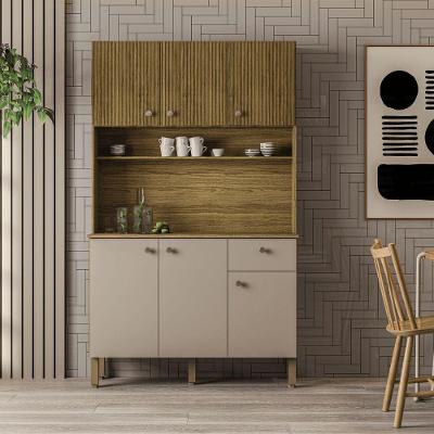 Armário de Cozinha Lusso 6 Portas 1 Gaveta Vanilla Ripado Marrom Kit's Paraná