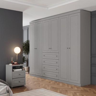 Quarto Casal Guarda Roupa 6 Portas 8 Gavetas Amy 262CM Cinza Casa 812
