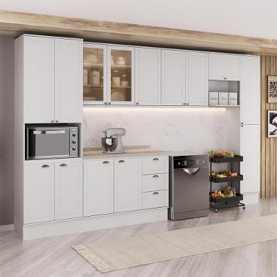 Cozinha Completa com Balcão Milla Laura MDF Design Moderno Branco Móveis Carraro